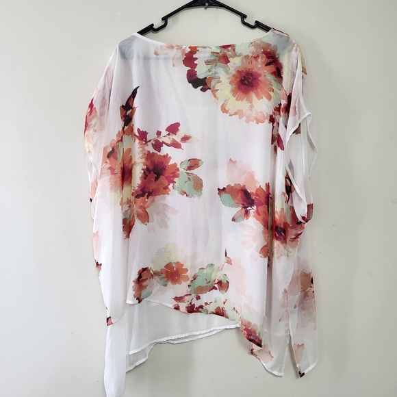 Calvin Klein 3X plus size floral sheer tunic top bohemian office lagenlook - Picture 7 of 9